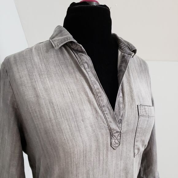 Cloth & Stone Gray Split V Neck Tencel Tunic Top XS - Picture 8 of 11